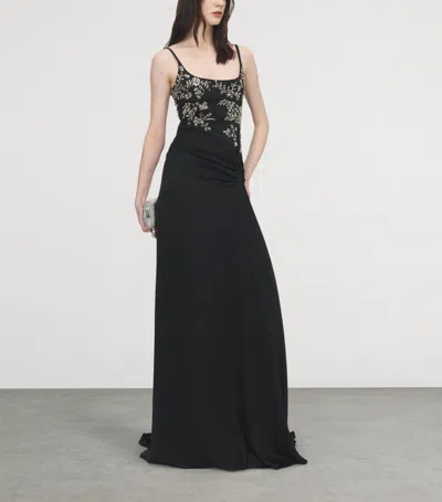 Alexander Mcqueen Mcqueen Embellished Draped Crepe Gown In Black