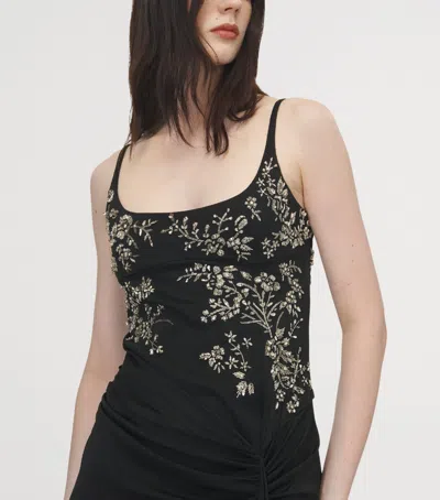 Alexander Mcqueen Mcqueen Embellished Draped Crepe Gown In Black
