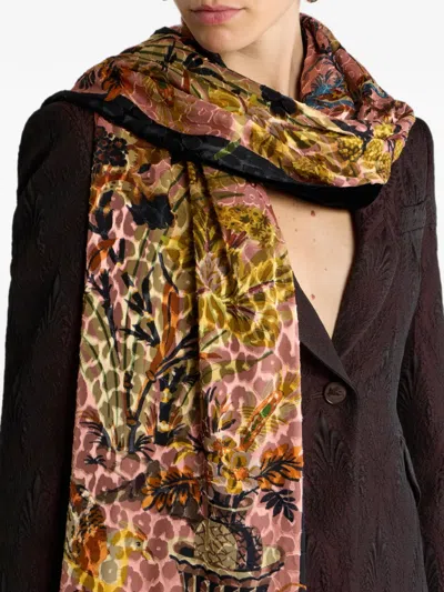 Etro Leopard-pattern Velvet Scarf In Brown