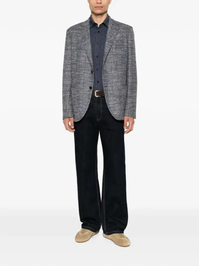 Etro Check-pattern Notched-lapel Blazer In Gray
