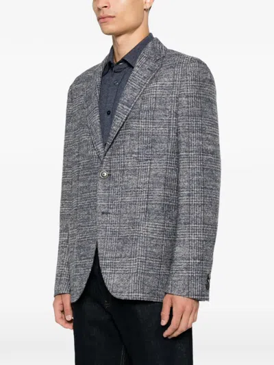 Etro Check-pattern Notched-lapel Blazer In Gray