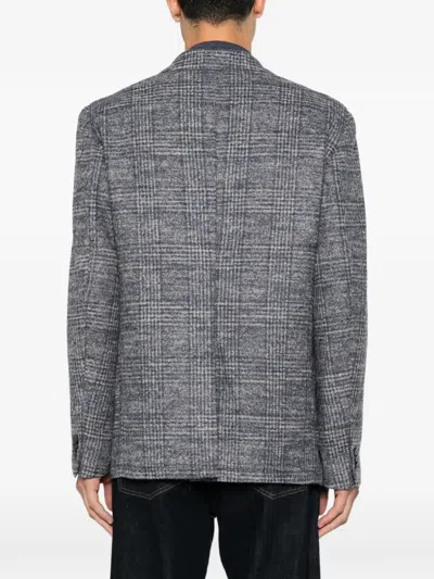 Etro Check-pattern Notched-lapel Blazer In Gray