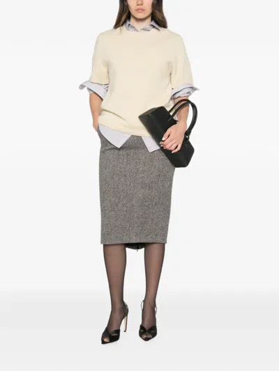 N°21 Herringbone-pattern Side-slit Skirt In Gray