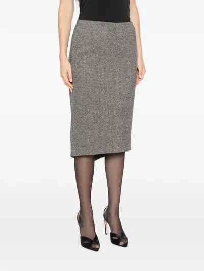 N°21 Herringbone-pattern Side-slit Skirt In Gray