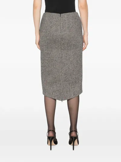 N°21 Herringbone-pattern Side-slit Skirt In Gray
