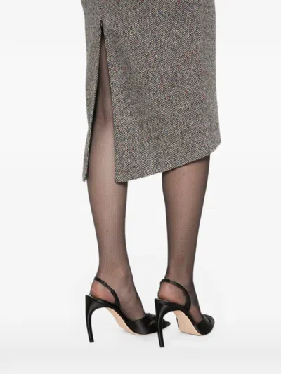 N°21 Herringbone-pattern Side-slit Skirt In Gray