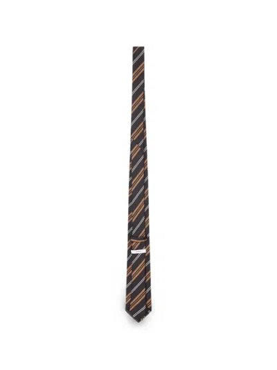 Lardini Striped-pattern Silk Tie In Brown