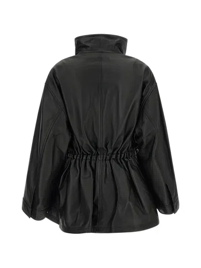 Rohe Leather Jacket With Adjustable Drawstring Waist In Black
