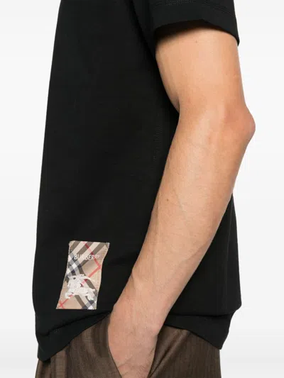 Burberry Men Black T-shirt T-shirt With Logo Patch With Tartan Motif In Cotton Man In Black