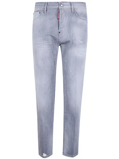 Dsquared2 Grey Cotton Contrast Stitching Jeans In Gray