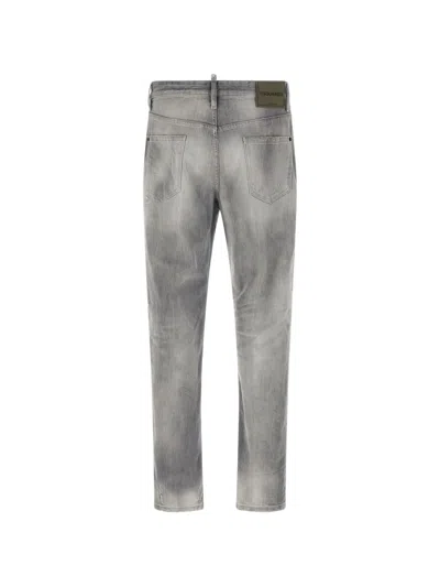 Dsquared2 Grey Cotton Contrast Stitching Jeans In Gray