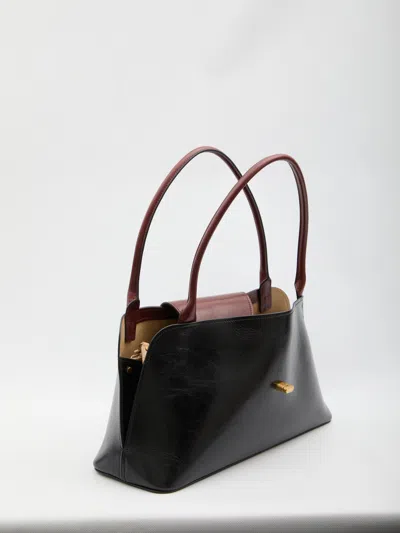 Versace Vivian Medium Two-tone Textured-leather Shoulder Bag In Black