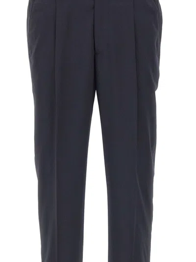 Devore Pleated Front-button Trousers In Blue
