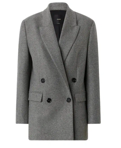 Pinko Double-breasted Wool Blend Jacket In Gray