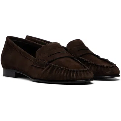 Aeyde Aldous Ruched Loafers In Brown