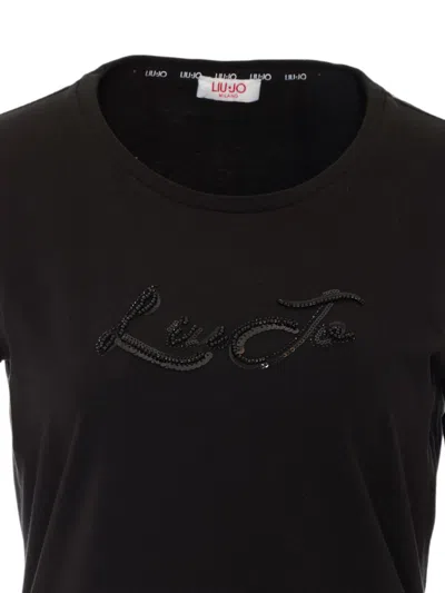 Liu •jo Sequin-logo Long-sleeve T-shirt In Black