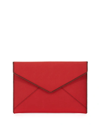 Rebecca Minkoff Leo Saffiano Envelope Clutch Bag, Blood Orange In Pink