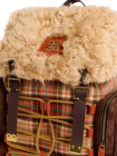 Dsquared2 Checkered Backpack In Brown