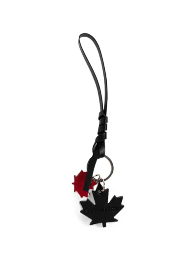 Dsquared2 Maple-leaf Leather Keyring In Black