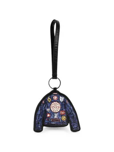 Dsquared2 Jacket-patch Leather Keyring In Blue