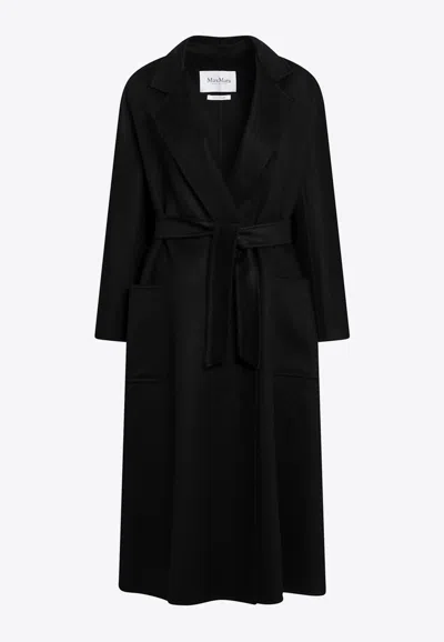 Max Mara Long Belted Jacket Lapel Collar Pockets In Black