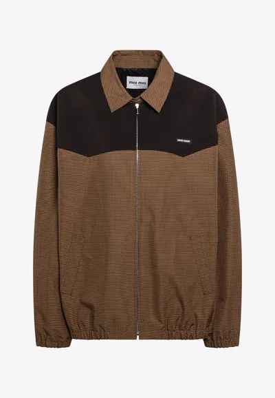 Miu Miu Collared Jacket Two Tone Elasticated Design In Brown