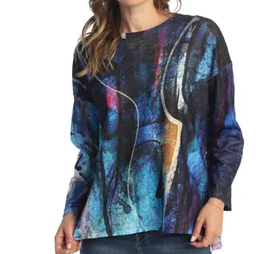 Jess & Jane Eclipse Light Knit Step Hem Top In Multi In Blue