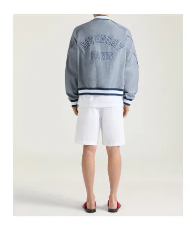 Givenchy Couture Seam Engineer Stripe Cotton Bomber Jacket In Blue