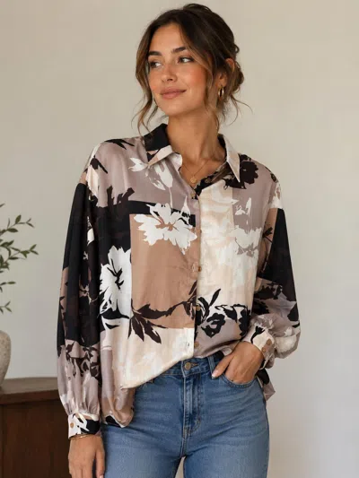 Jade Floral Button-front Blouse In Shadow Bloom In Brown