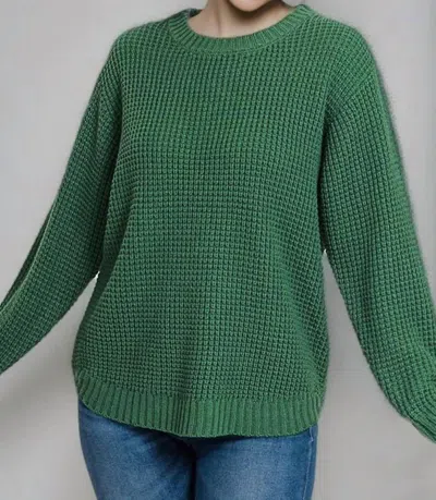 42pops High Low Basic Waffle Sweater In Evergreen In Green