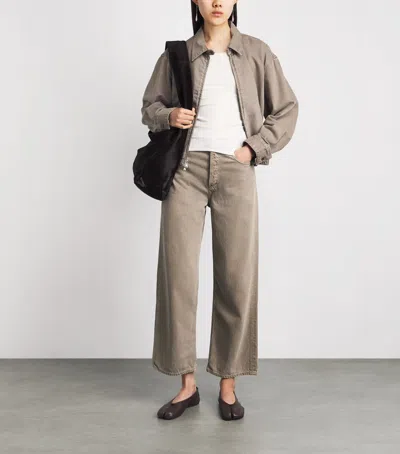 Agolde Elasticated-hem Denim Jacket In Brown