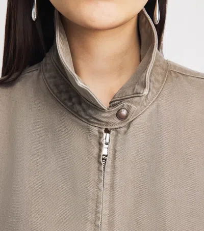 Agolde Elasticated-hem Denim Jacket In Brown