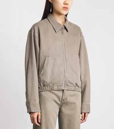 Agolde Elasticated-hem Denim Jacket In Brown