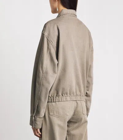Agolde Elasticated-hem Denim Jacket In Brown