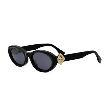 Fendi Ff Diamonds Black Oval Sunglasses In Black