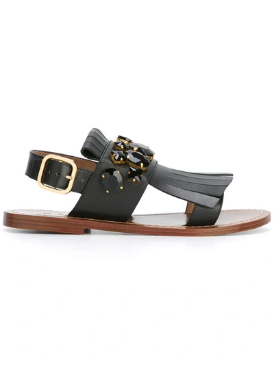 Marni Embellished Leather Tassel Ankle Strap Sandals In Black