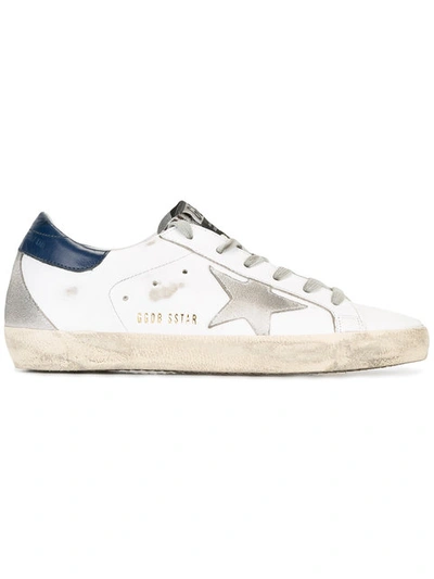 Golden Goose White & Navy Distressed Superstar Trainers