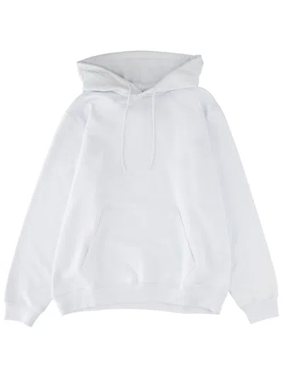 Msgm White Kangaroo Pocket Drawstring Hoodie In White