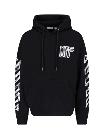 Off-white Motion Arrow Skate Black Cotton Hoodie With Distinctive Graphic Prints In Black