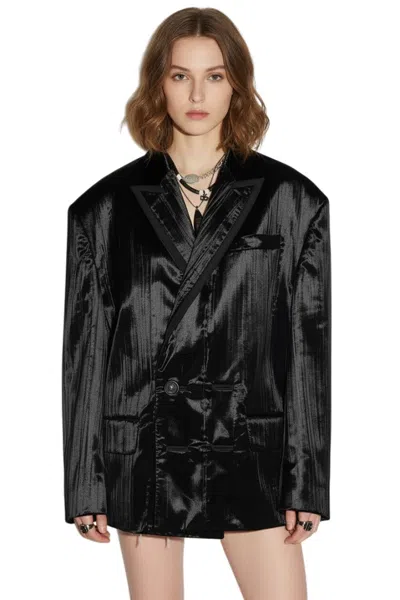 Dsquared2 Stripe 80s Double-breasted Blazer In Black