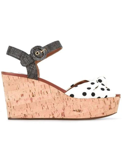 Shop Dolce & Gabbana Polka Dot Wedge Sandals In White