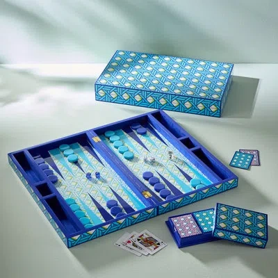 Jonathan Adler Basketweave Backgammon Set In Blue