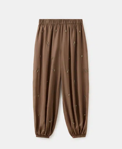 Mango Beaded Embroidered Balloon Pants In Brown