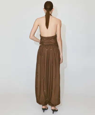 Mango Beaded Embroidered Balloon Pants In Brown