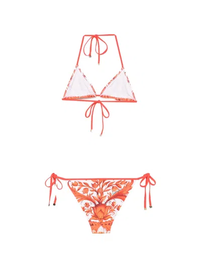Dolce & Gabbana Maiolica-print Triangle Bikini Set In Multi
