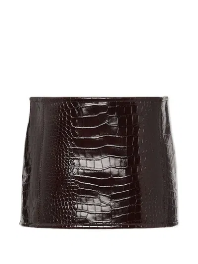 Dsquared2 엠보스드 레더 미니 스커트 In Brown