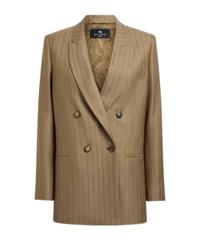Etro Double-breasted Wool Jacquard Jacket With Striped Pattern In Multi