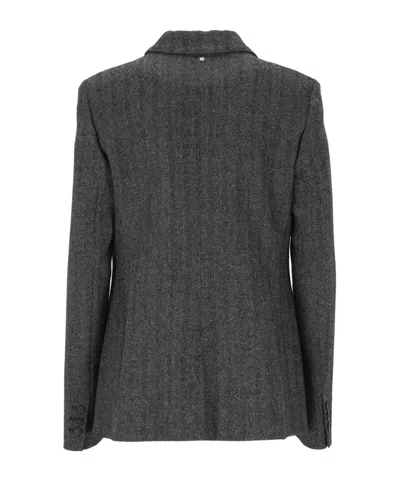 Lorena Antoniazzi Herringbone-pattern Wool-blend Blazer In Gray