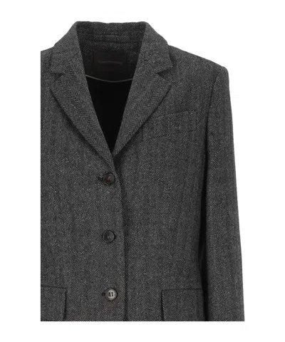 Lorena Antoniazzi Herringbone-pattern Wool-blend Blazer In Gray