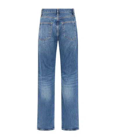 Frame The Vertical High Waist Relaxed Straight Leg Jeans In Blue